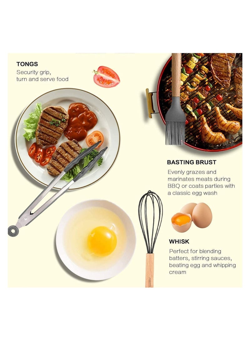 BIG CLICK 12 Pcs Silicone Cooking Utensil Kitchen Set with Organizer Cup Holder, Kitchen Utensils Set with Wood Handles for Nonstick Cookware Set, Great Kitchen Tools - Image 5